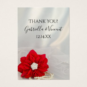 Red Poinsettia Pearls Winter Wedding Favour Tags