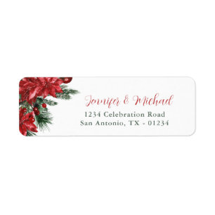 Red Poinsettia Pine Green Wedding Return Address