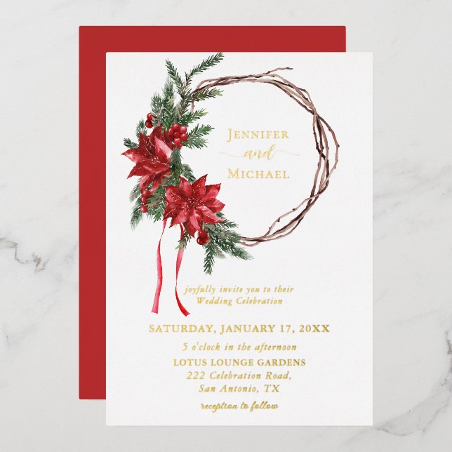 Red Poinsettia Pine Greenery Wreath Wedding (Front/Back)