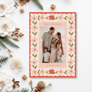 Red Poinsettia Pink Floral 2 Photo Christmas Holiday Card