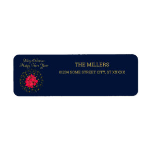 Red Poinsettia Plant on glittering starry blue sky