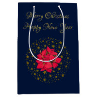 Red Poinsettia Plant on glittering starry blue sky