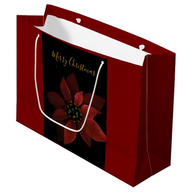 Red Poinsettia Red Large Gift Bag  (Front Angled)