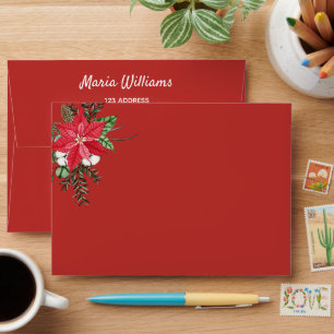 Red poinsettia return address Christmas Envelope