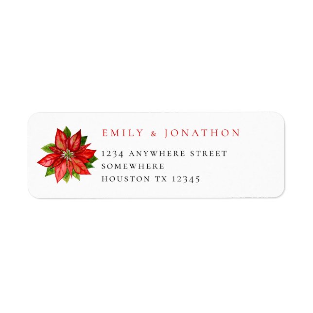 Red Poinsettia Return Name Address Xmas Wedding (Front)