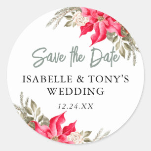 Red Poinsettia Save the Date Custom Envelope Seal