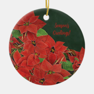 Red Poinsettia Season's Greetings Card Ceramic Tree Decoration