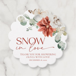 Red Poinsettia Snow in Love Winter Bridal Shower Favour Tags