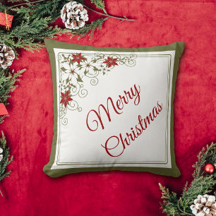 Red Poinsettia Swirl Pattern Christmas Cushion