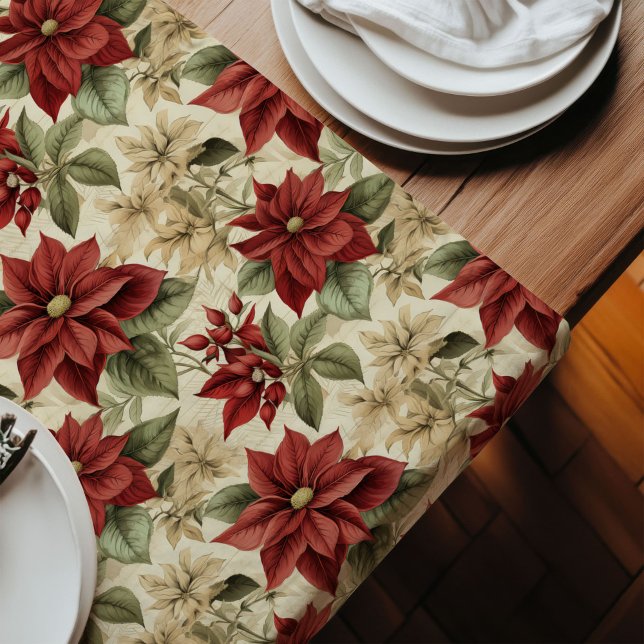 Red Poinsettia Table Runner Classic Holiday Decor (Red Poinsettia Table Runner Classic Holiday Decor)