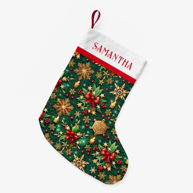 Red Poinsettia Tropical Christmas Pattern Small Christmas Stocking (Front (Hanging))