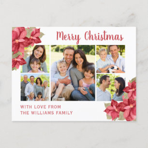 Red Poinsettia Watercolor Merry Christmas  Postcard