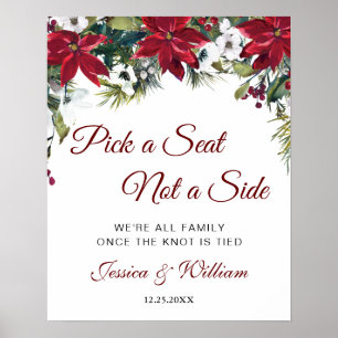 Red Poinsettia Wedding Ceremony Seating Sign