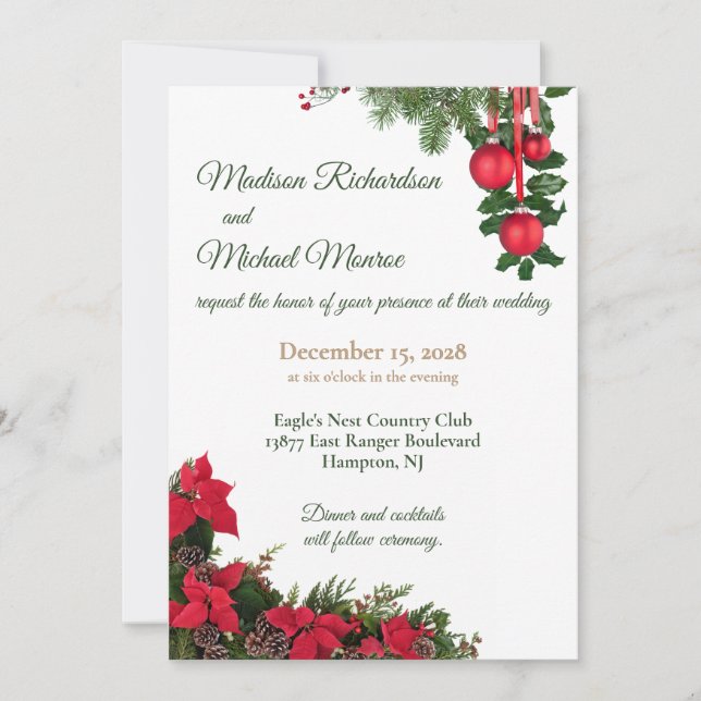 Red Poinsettia Wedding Invitation (Front)