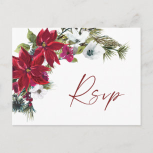 Red Poinsettia Wedding RSVP with Meal Choice Postcard