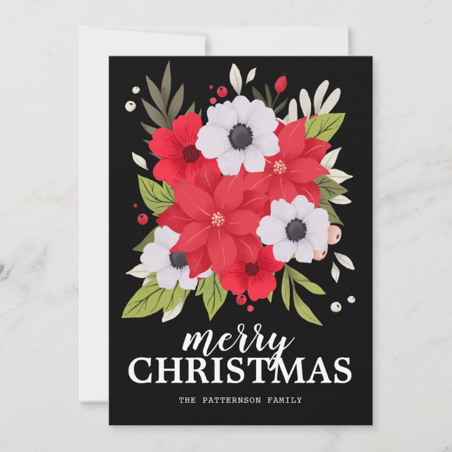 Red Poinsettia White Floral Christmas Card (Front)