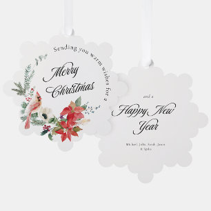 Red Poinsettia Winter Botanicals Merry Christmas Tree Decoration Card