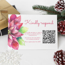 Red Poinsettia Winter Christmas Wedding QR Code 