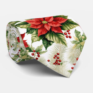 Red Poinsettia Winter Flower Christmas Holiday Tie