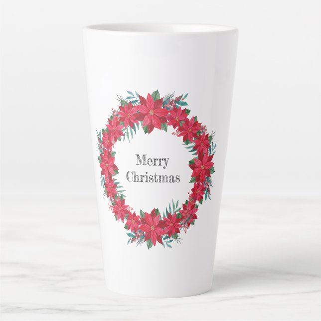 Red Poinsettia Wreath Latte Mug (Front)