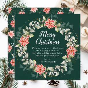 Red Poinsettia Wreath Merry Christmas Holiday Card