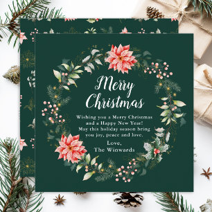 Red Poinsettia Wreath Merry Christmas Holiday Card