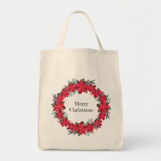 Red Poinsettia Wreath Tote Bag