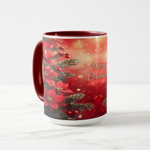 Red Poinsettias and Berries Holiday Mug