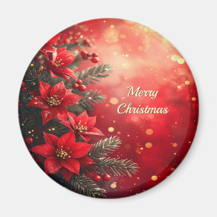 Red Poinsettias and Berries Magnet