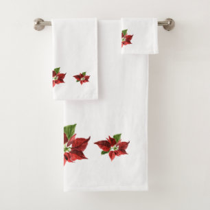 Red Poinsettias Bath Towel Set
