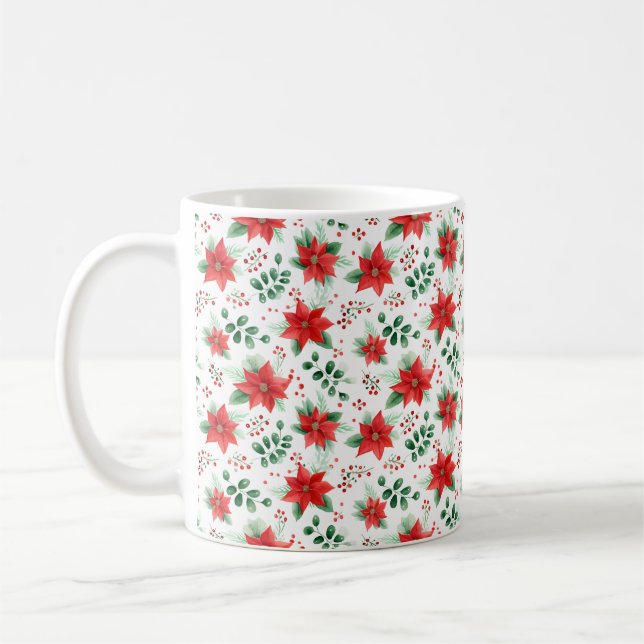 Red Poinsettias Botanical Print Coffee Mug (Left)