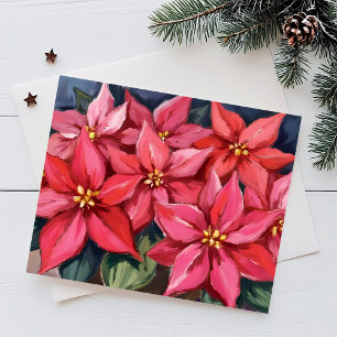 Red Poinsettias Christmas Flowers Watercolor Holiday Postcard