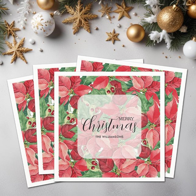 Red Poinsettias Christmas Napkin (Red Poinsettias Christmas Cocktail Napkins)