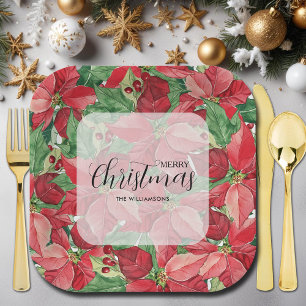 Red Poinsettias Christmas Paper Plate