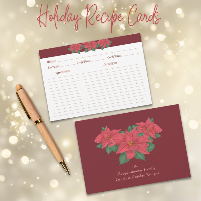 Red Poinsettias Family Holiday Recipe Cards (Red Poinsettias Family Holiday Recipe Cards)