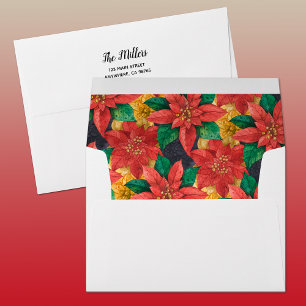 Red Poinsettias Floral Christmas Envelope