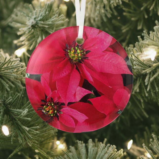 Red Poinsettias Glass Tree Decoration (Insitu)