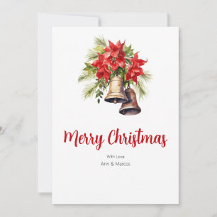 Red Poinsettias & Greenery Foliage Christmas Holiday Card