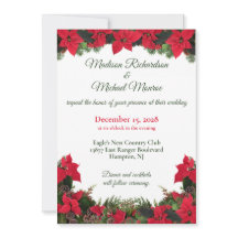 Red Poinsettias & Greenery Wedding Invitation