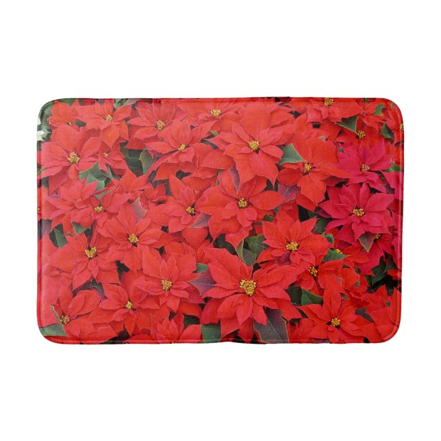 Red Poinsettias I Christmas Holiday Floral Photo Bath Mat (Front)