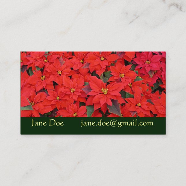 Red Poinsettias I Christmas Holiday Floral Photo Business Card (Front)