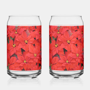 Red Poinsettias I Christmas Holiday Floral Photo Can Glass