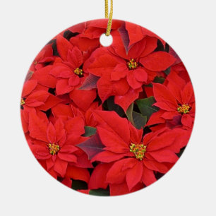 Red Poinsettias I Christmas Holiday Floral Photo Ceramic Tree Decoration