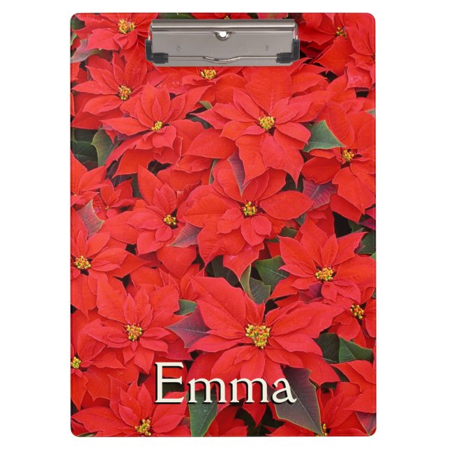 Red Poinsettias I Christmas Holiday Floral Photo Clipboard (Front)