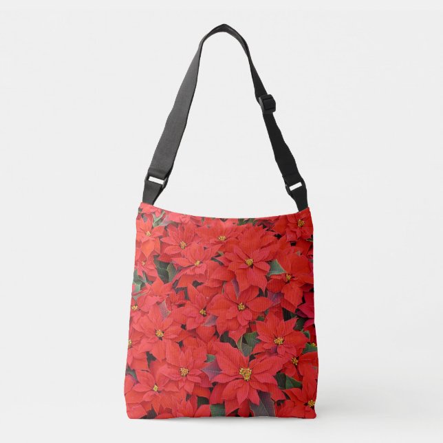 Red Poinsettias I Christmas Holiday Floral Photo Crossbody Bag (Front)