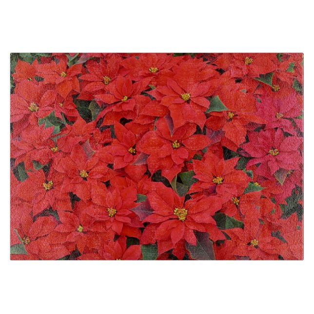 Red Poinsettias I Christmas Holiday Floral Photo Cutting Board (Front)