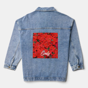 Red Poinsettias I Christmas Holiday Floral Photo Denim Jacket