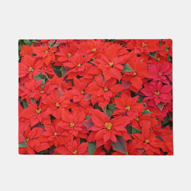 Red Poinsettias I Christmas Holiday Floral Photo Doormat (Front)