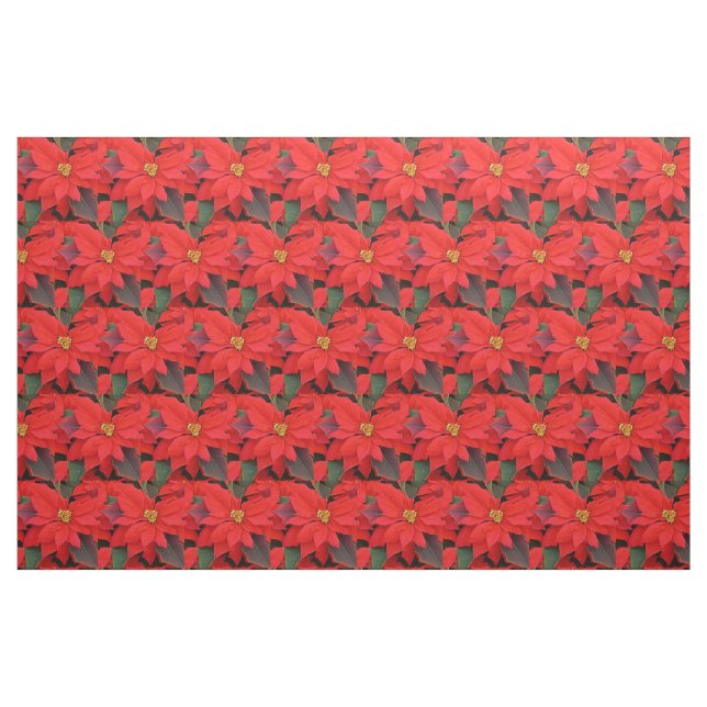 Red Poinsettias I Christmas Holiday Floral Photo Fabric (Fat Quarter)