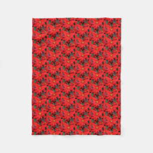 Red Poinsettias I Christmas Holiday Floral Photo Fleece Blanket